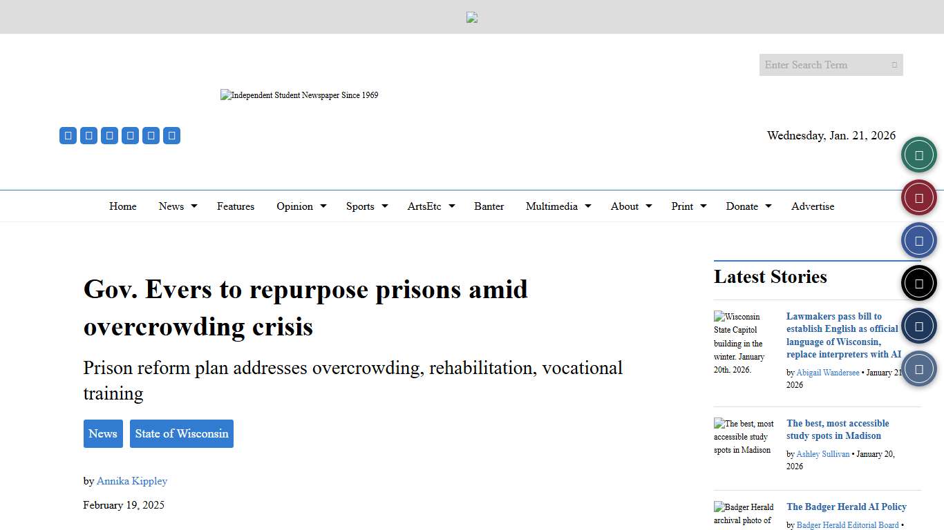 Gov. Evers to repurpose prisons amid overcrowding crisis – The Badger Herald